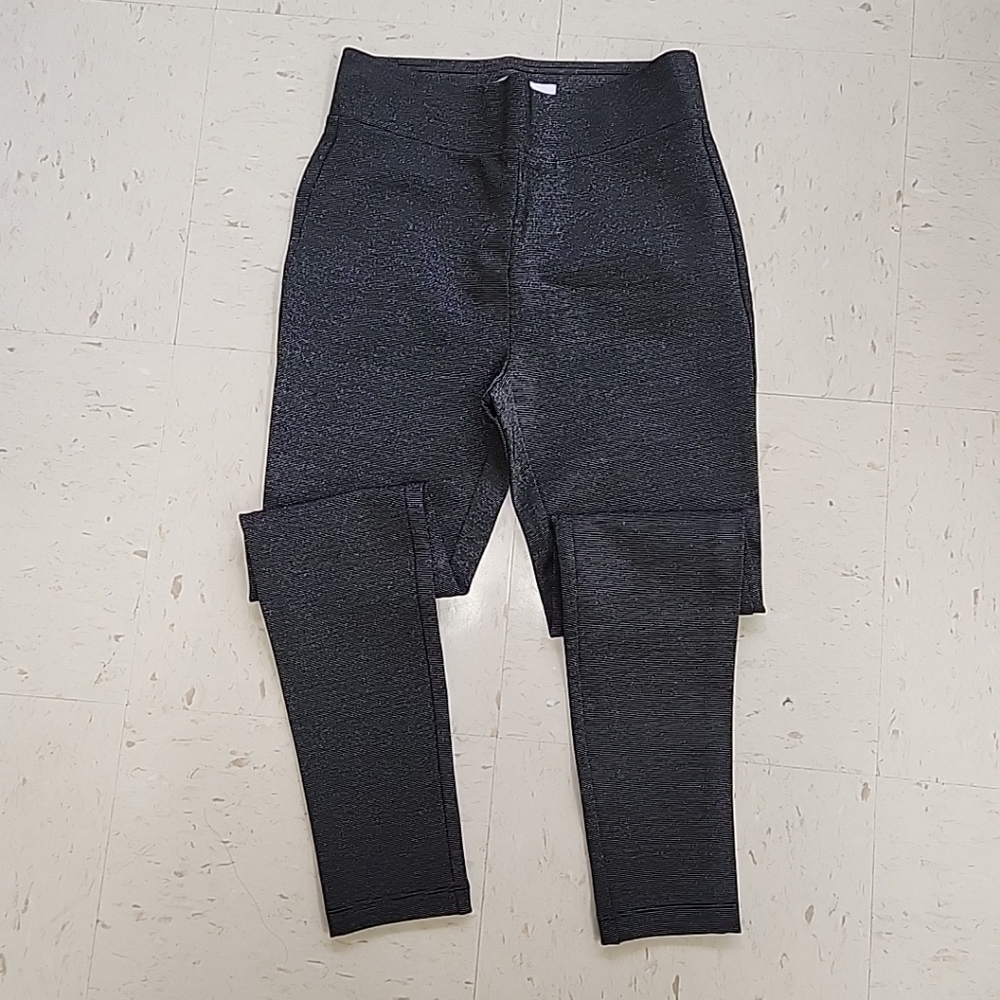 Loft Black and Silver Sparkle Leggings Pull-On Pants Mid-Rise Women's Size Small